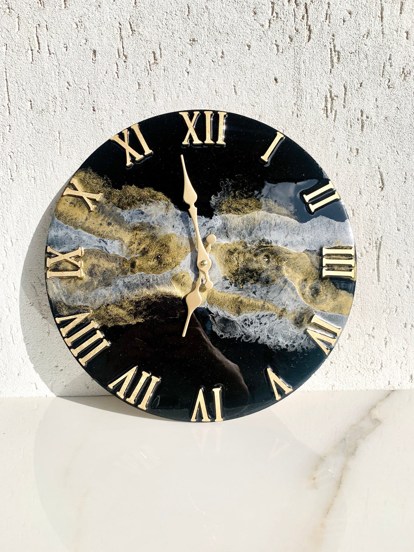 13.4&quot; Black Gold & Silver Resin Wall Clock, Resin Wall Art, Unique Home Decor First Home Gift Black Gold Silver Copper Resin Wall Art