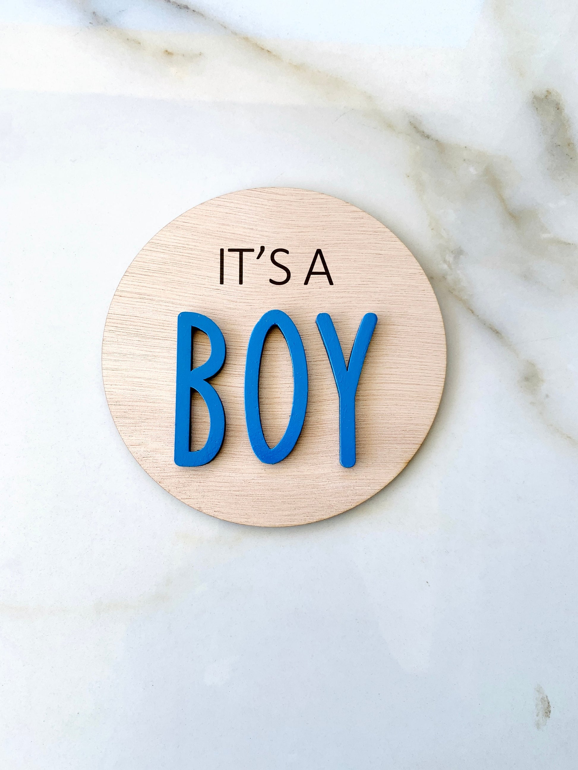 5.5&quot; Its a Boy Its a Girl Round Wood Plaque Baby Announcement Sign 3D Wooden Nursery Name Plaque Gender Pregnancy Reveal Baby Photo Prop Sign