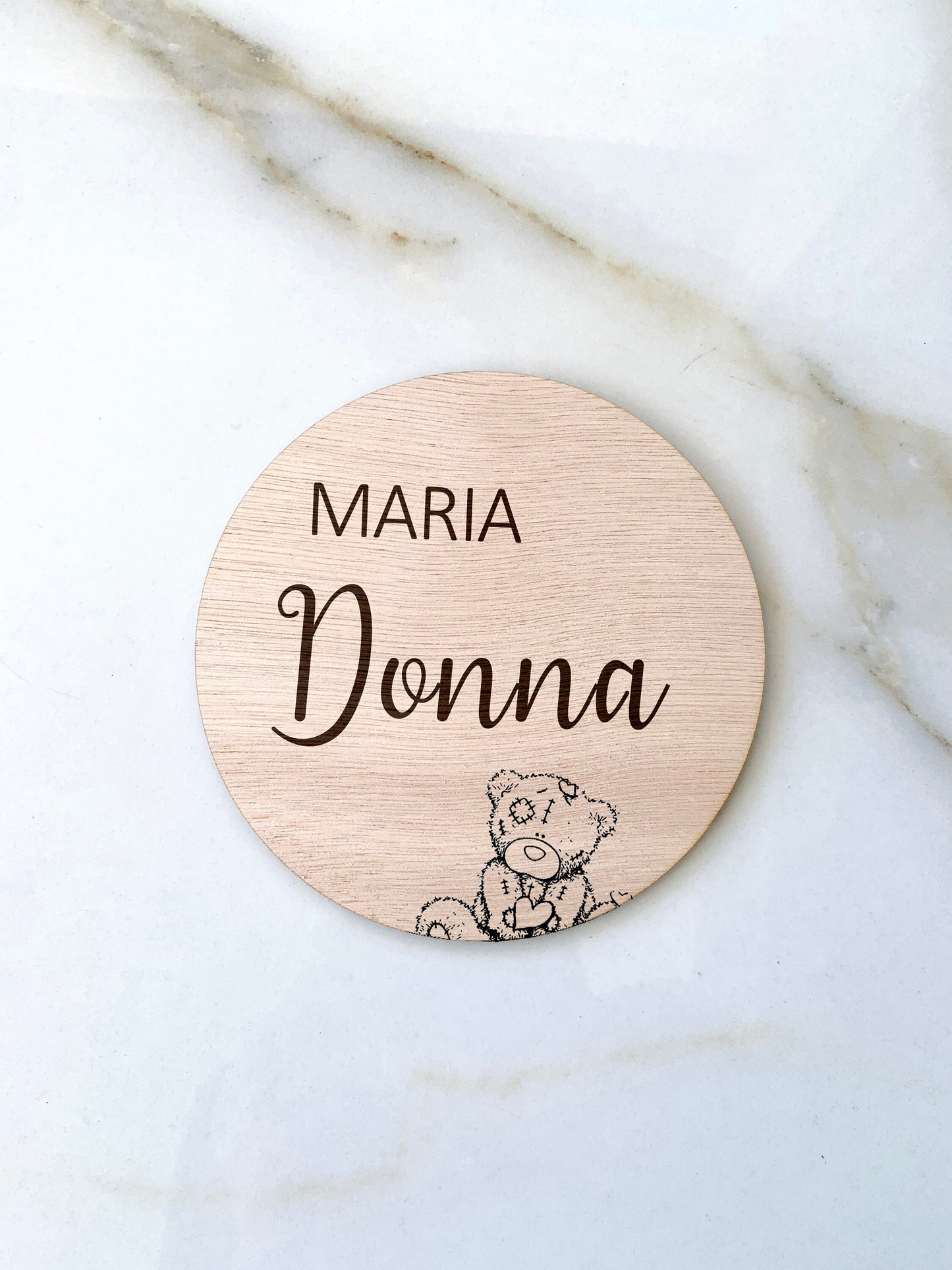 Wooden Baby Gender Reveal Sign Plaque - Engraved Bear Announcement Prop for Pregnancy Photo - It's a Boy It's a Girl - 5.5 inch