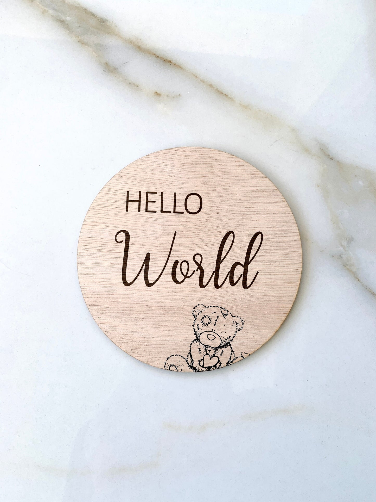 Wooden Baby Gender Reveal Sign Plaque - Engraved Bear Announcement Prop for Pregnancy Photo - It's a Boy It's a Girl - 5.5 inch