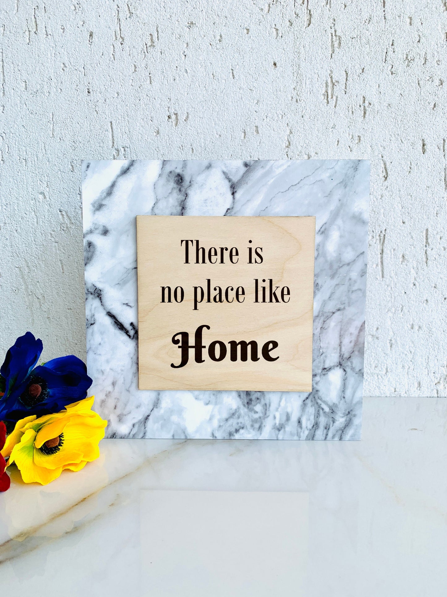 Wooden Floral Home Sign Tropical Floral Wreath Plaque, Marble Table Sign Home Sweet Home, No place like Home, Custom Freestanding Wood Sign