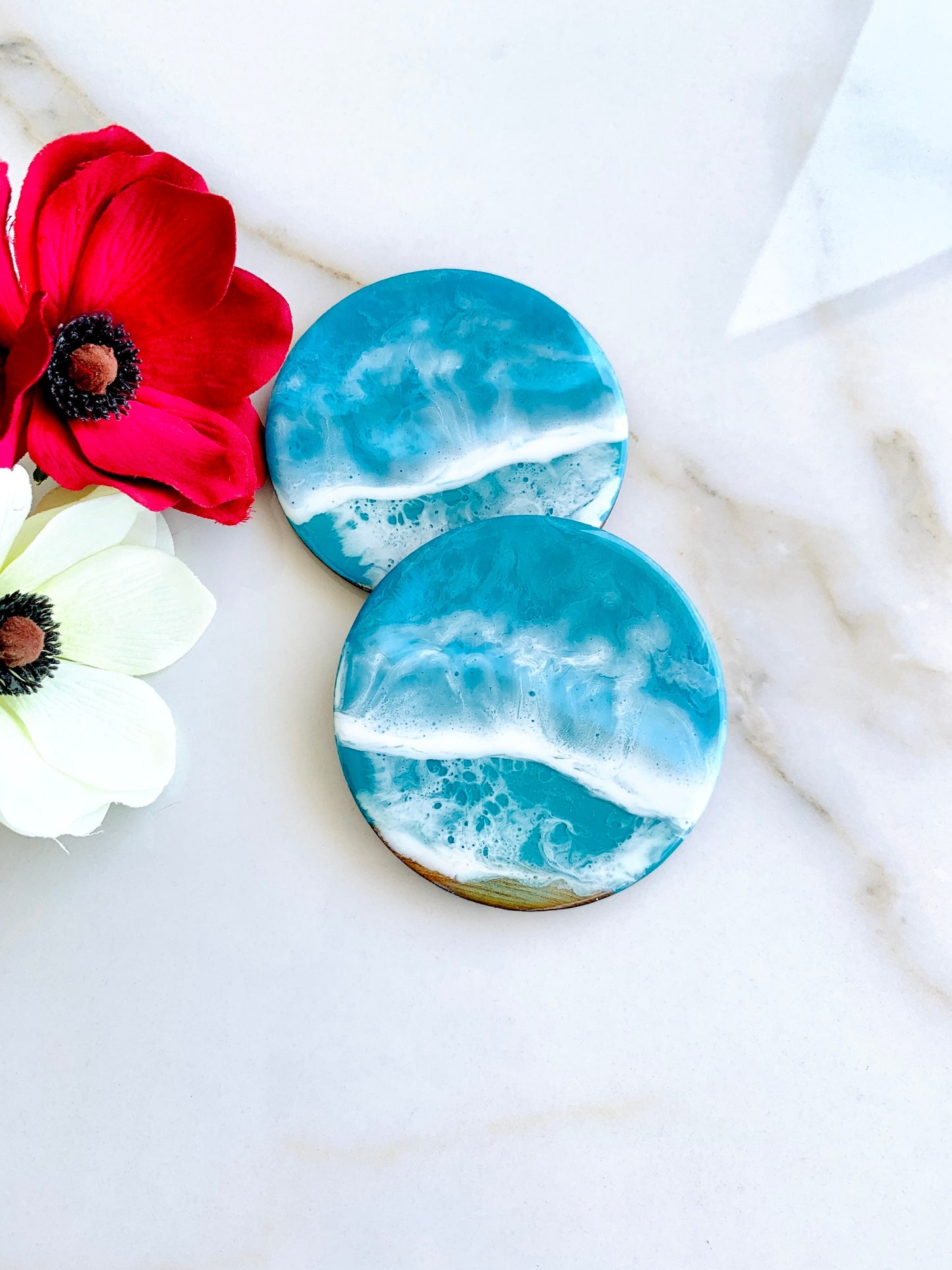 Resin Ocean Coasters, Personalized 3D Ocean Epoxy Resin Coaster, Beach Wave Coasters, Blue Ocean Coasters, Drink Beer Mat, Housewarming Gift