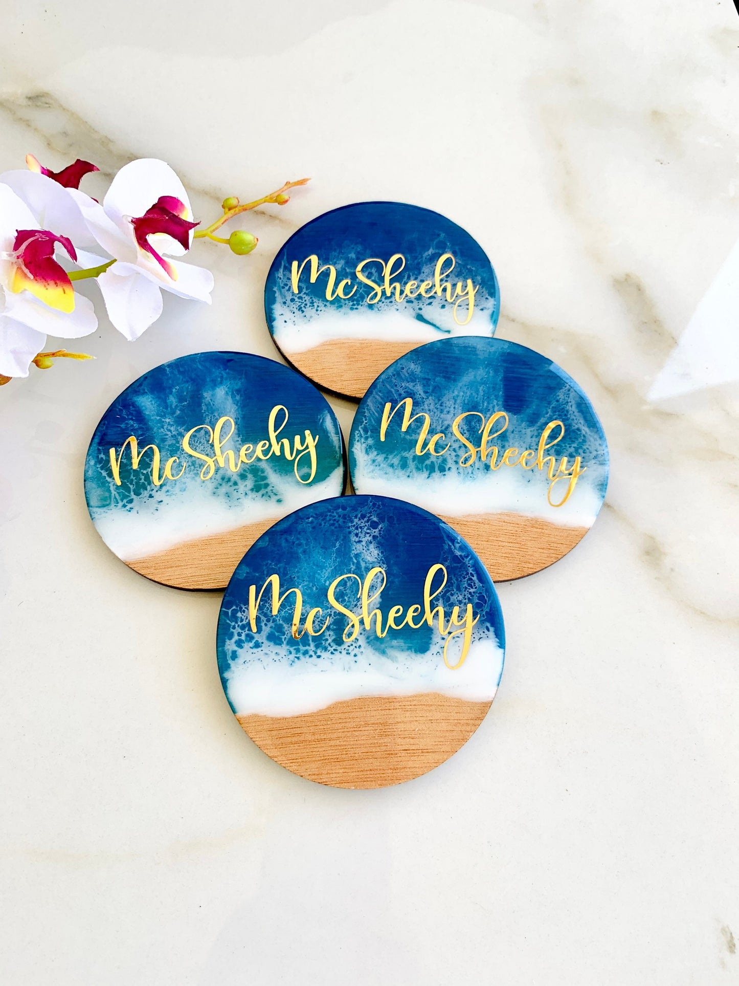 Resin Ocean Coasters, Personalized 3D Ocean Epoxy Resin Coaster, Beach Wave Coasters, Blue Ocean Coasters, Drink Beer Mat, Housewarming Gift