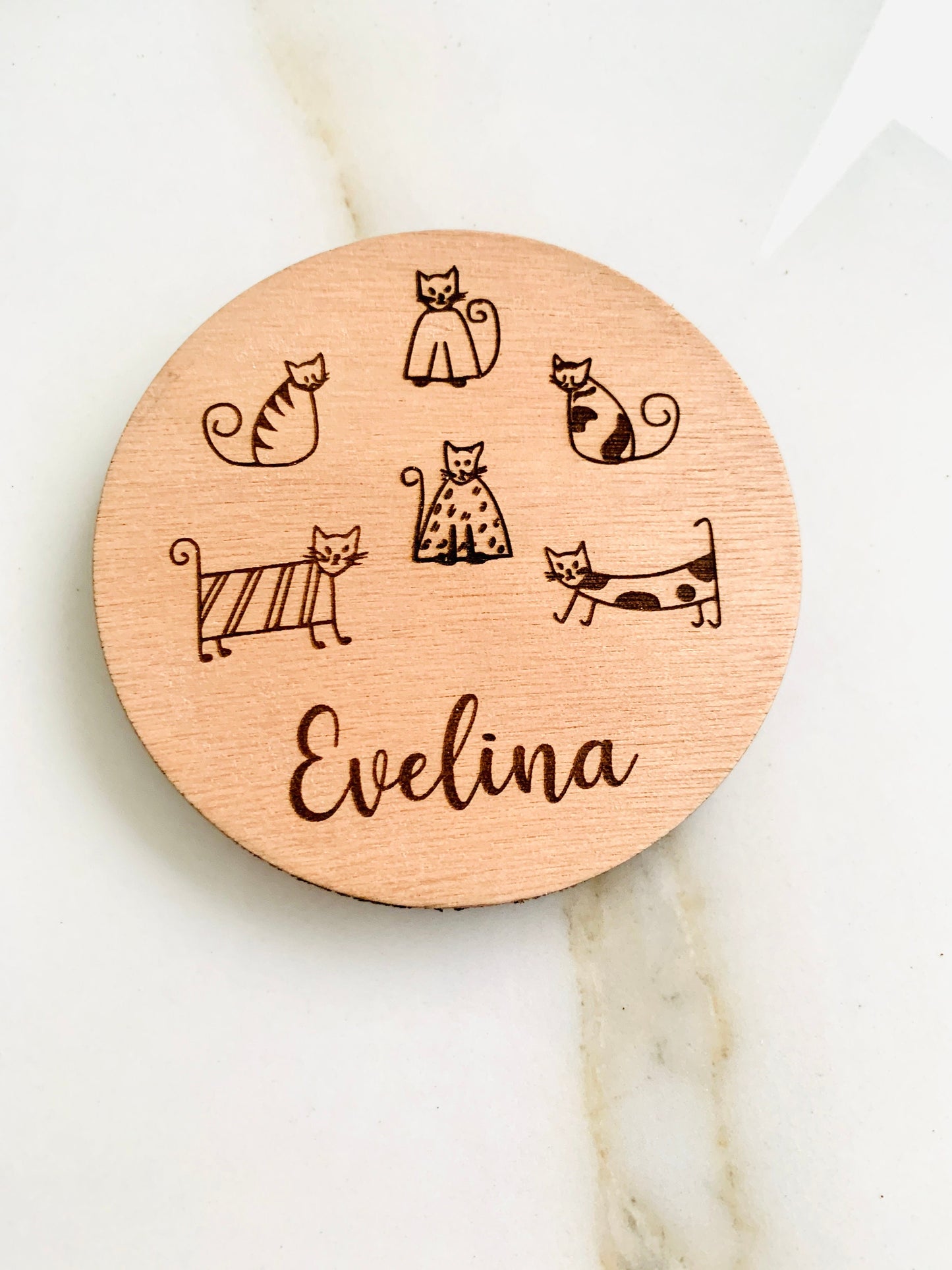 Name Cats Wood Coaster Personalized, Family Names Coasters, Hobby Profession Gift, Custom Engraved Wood Coasters, Mothers BirthDay Family Gift