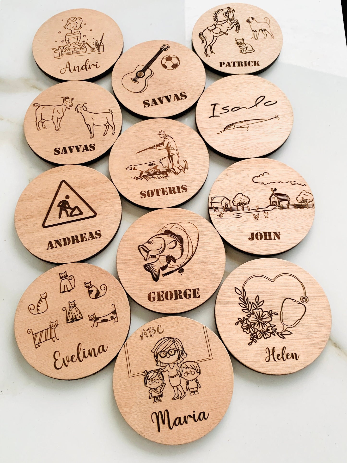 Personalized Wooden Coasters Laser Engraved Name Coasters, Funny Coasters Family Gifts, Hobby Profession Gift, Custom Wooden Drink Coasters