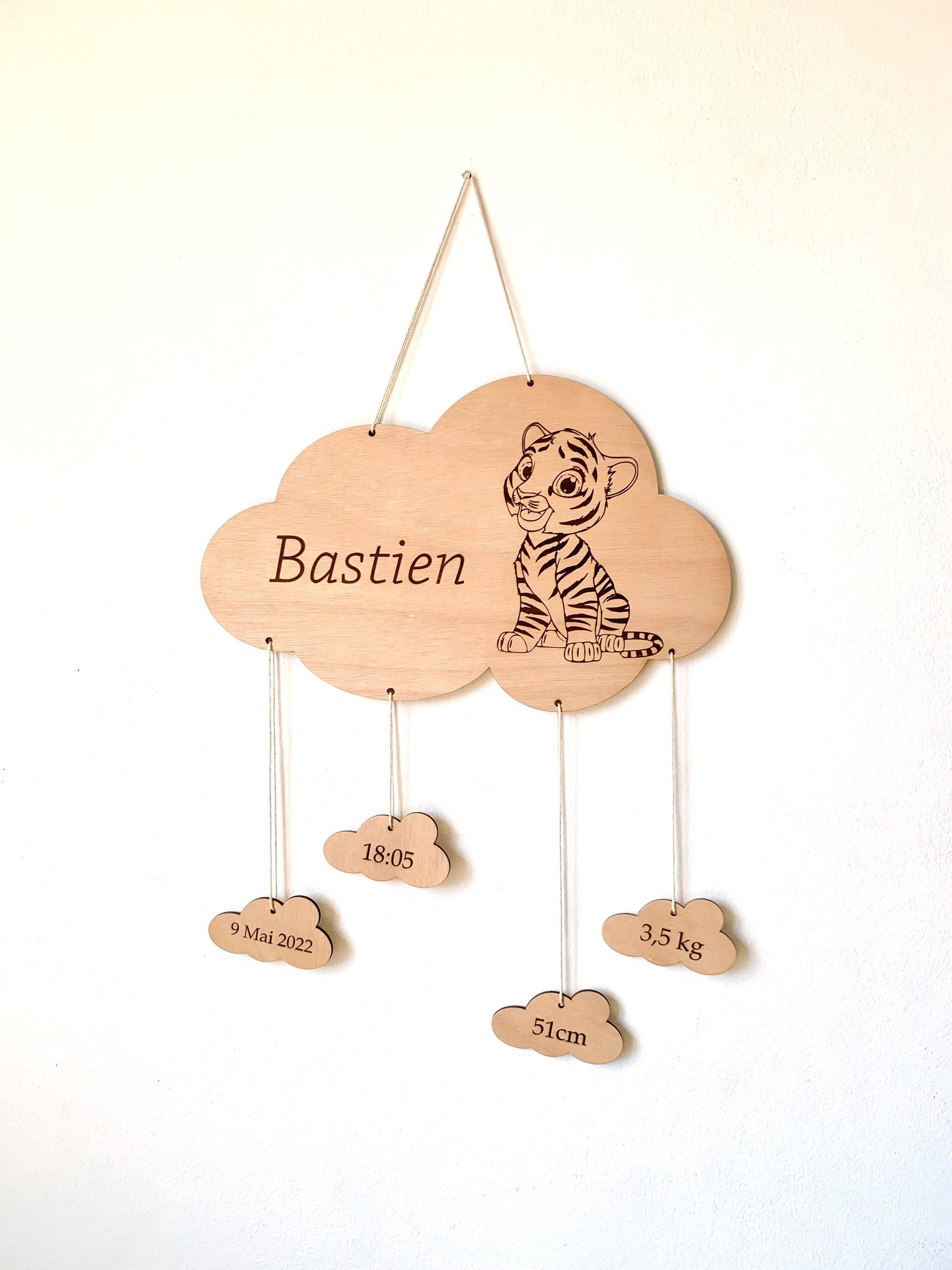 Wooden Nursery Name Sign, Birth Stats Cloud Baby Name Sign for Nursery, Birth Announcement Sign, Rustic Baby Name Plaque, Animal Safari Wall