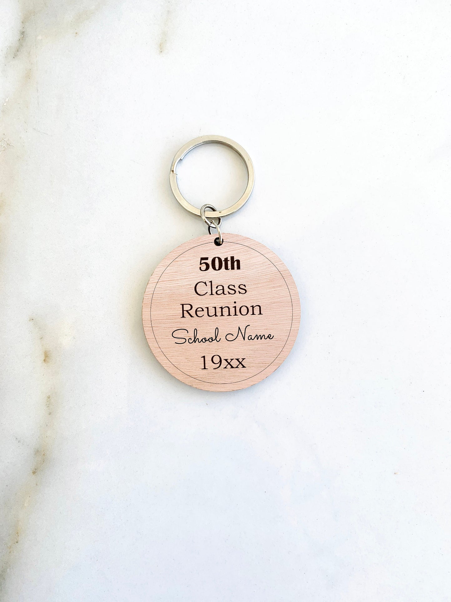 Class Reunion Favors in Bulk, Reunion Coasters, Sign Tags & Keychains, Custom Class Name Logo Tags, 50 year class reunion décor