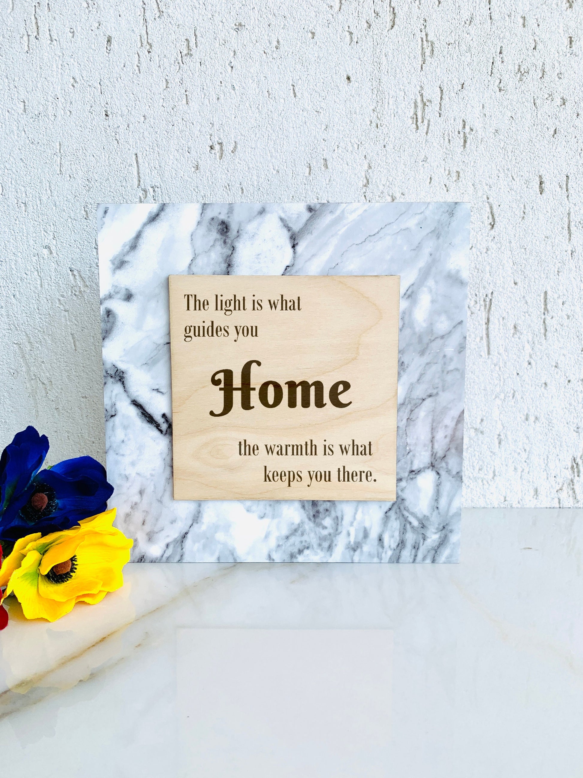 Wooden Floral Home Sign Tropical Floral Wreath Plaque, Marble Table Sign Home Sweet Home, No place like Home, Custom Freestanding Wood Sign