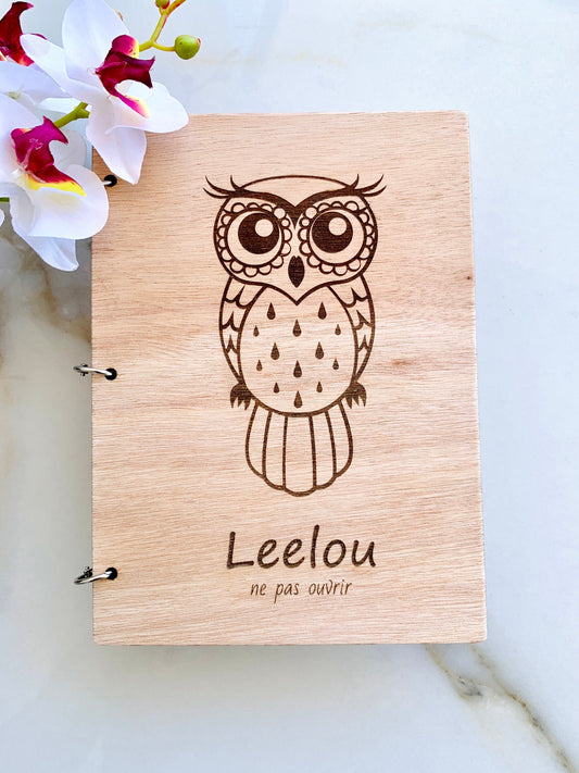 Zentangle Owl Notebook Personalized, Custom Wood Notebook, Name Engraved Wood Cover, Wood Engraved Owl Mandala Journal A5/A6/A4 Notebook