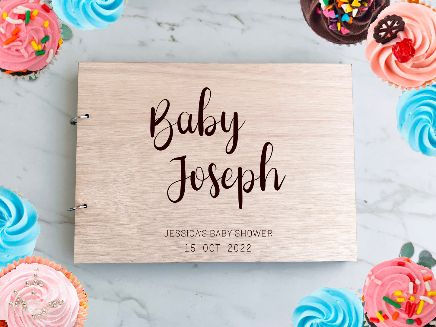 Baby Shower Guest Book Alternative, Christening Guest book Personalized Baptism Guestbook, Custom Wood Cover Guestbook, Scrapbook Photo Album