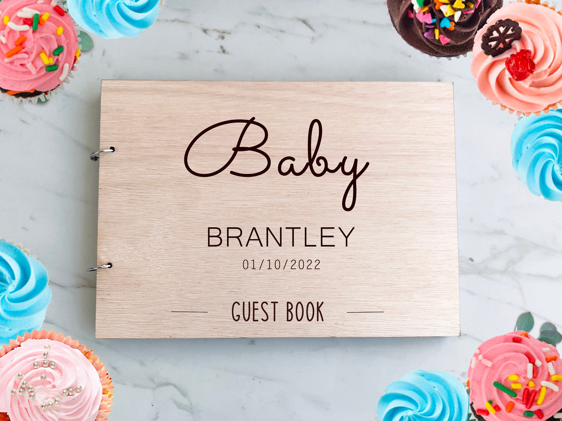 Baby Shower Guest Book Alternative, Christening Guest book Personalized Baptism GuestBook,Custom Wood Cover Guestbook, Scrapbook Photo Album