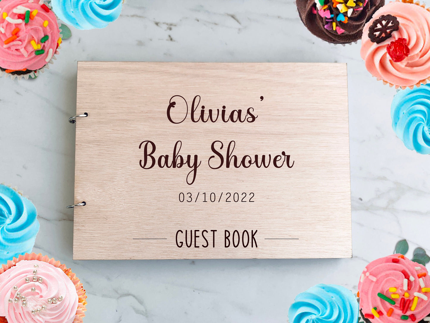 Baby Shower Guest Book Alternative, Christening Guest book Personalized Baptism Guestbook, Custom Wood Cover Guestbook, Scrapbook Photo Album