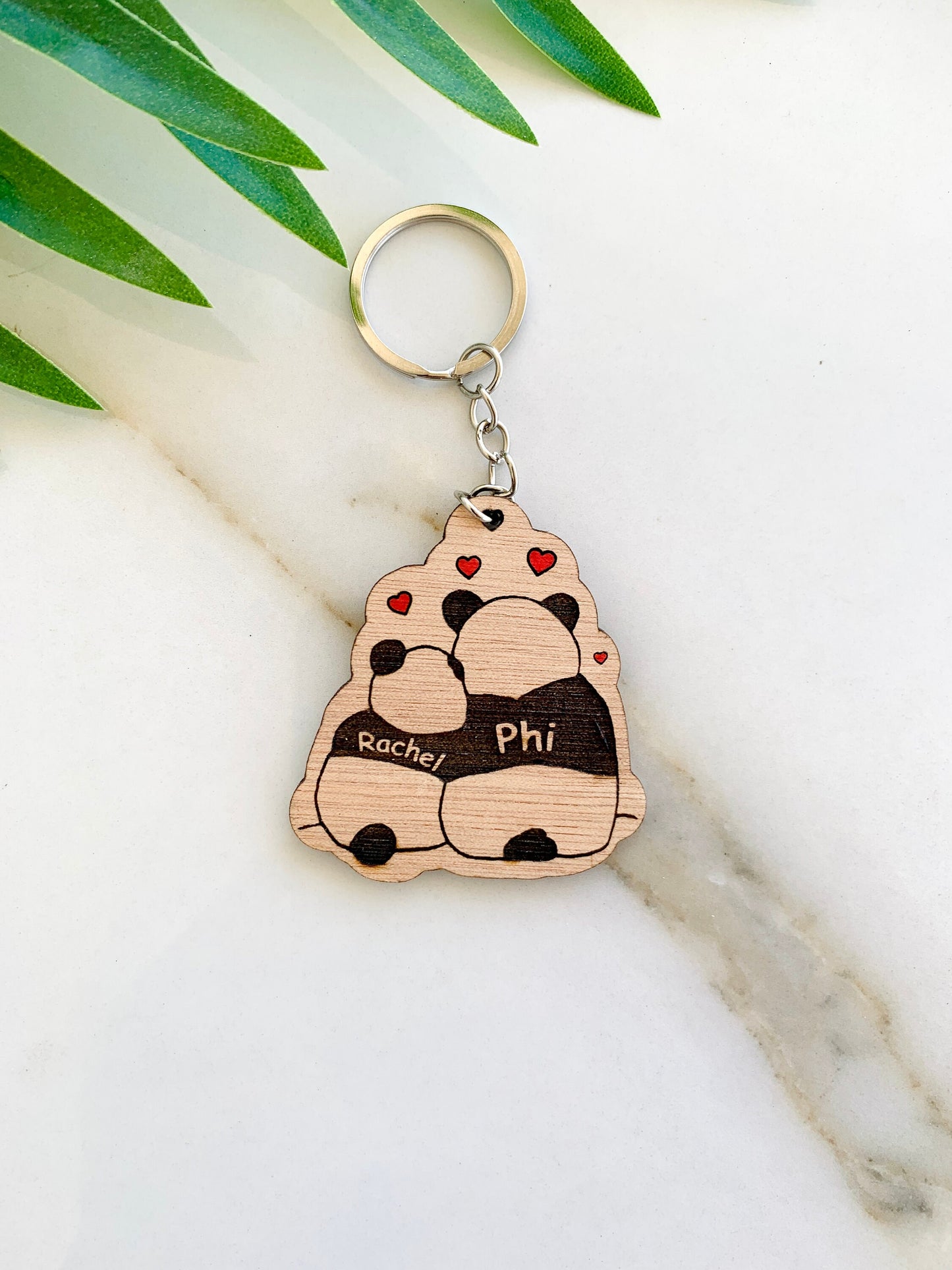 Personalized Couples Names Gift Keychain, In love Panda Couple Name Keyring, Custom Engraved Wood Keyholder, Valentines Day Gift for Him/Her