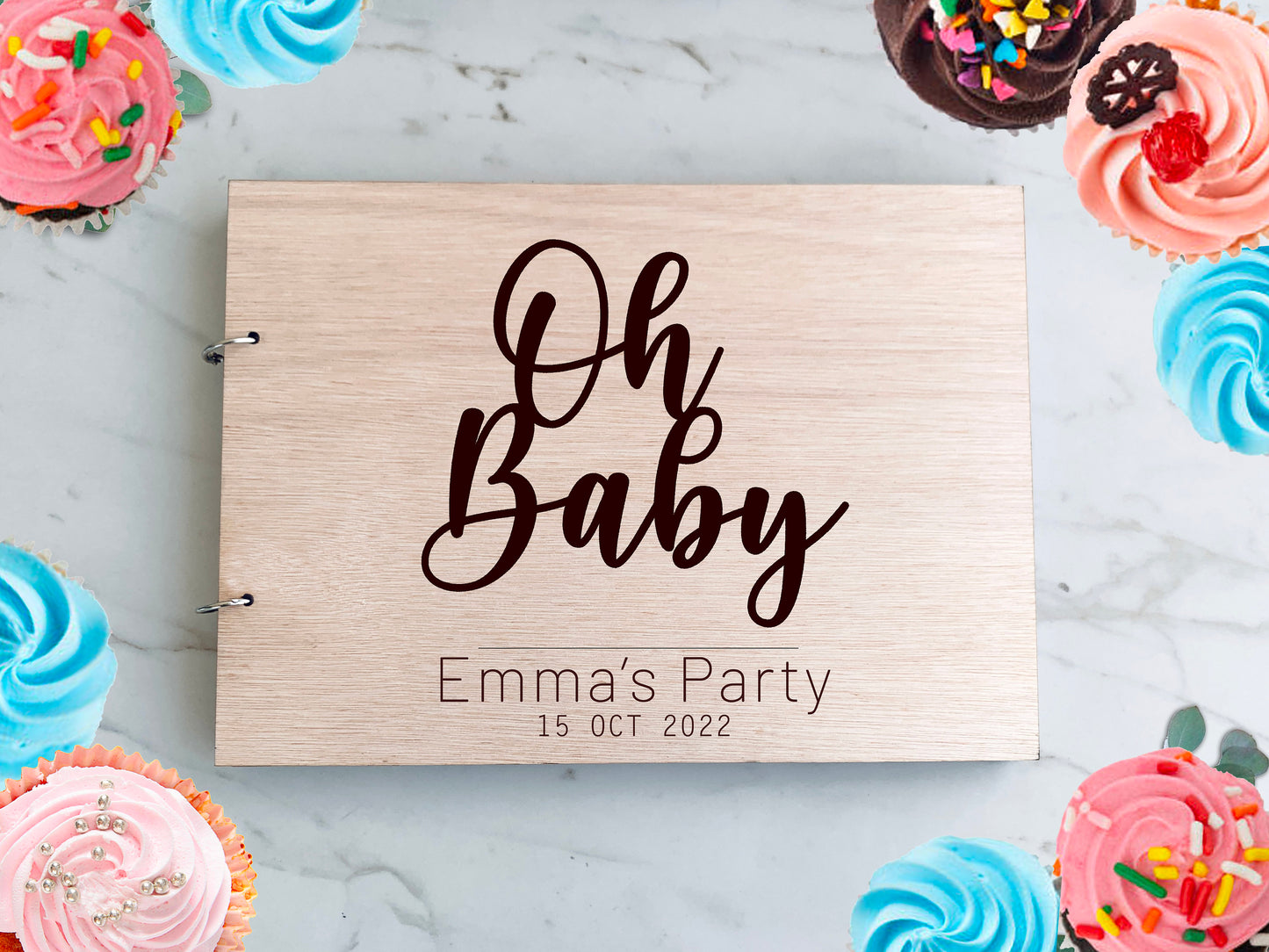 Baby Shower Guest Book Alternative, Christening Guest book Personalized Baptism Guestbook, Custom Wood Cover Guestbook, Scrapbook Photo Album