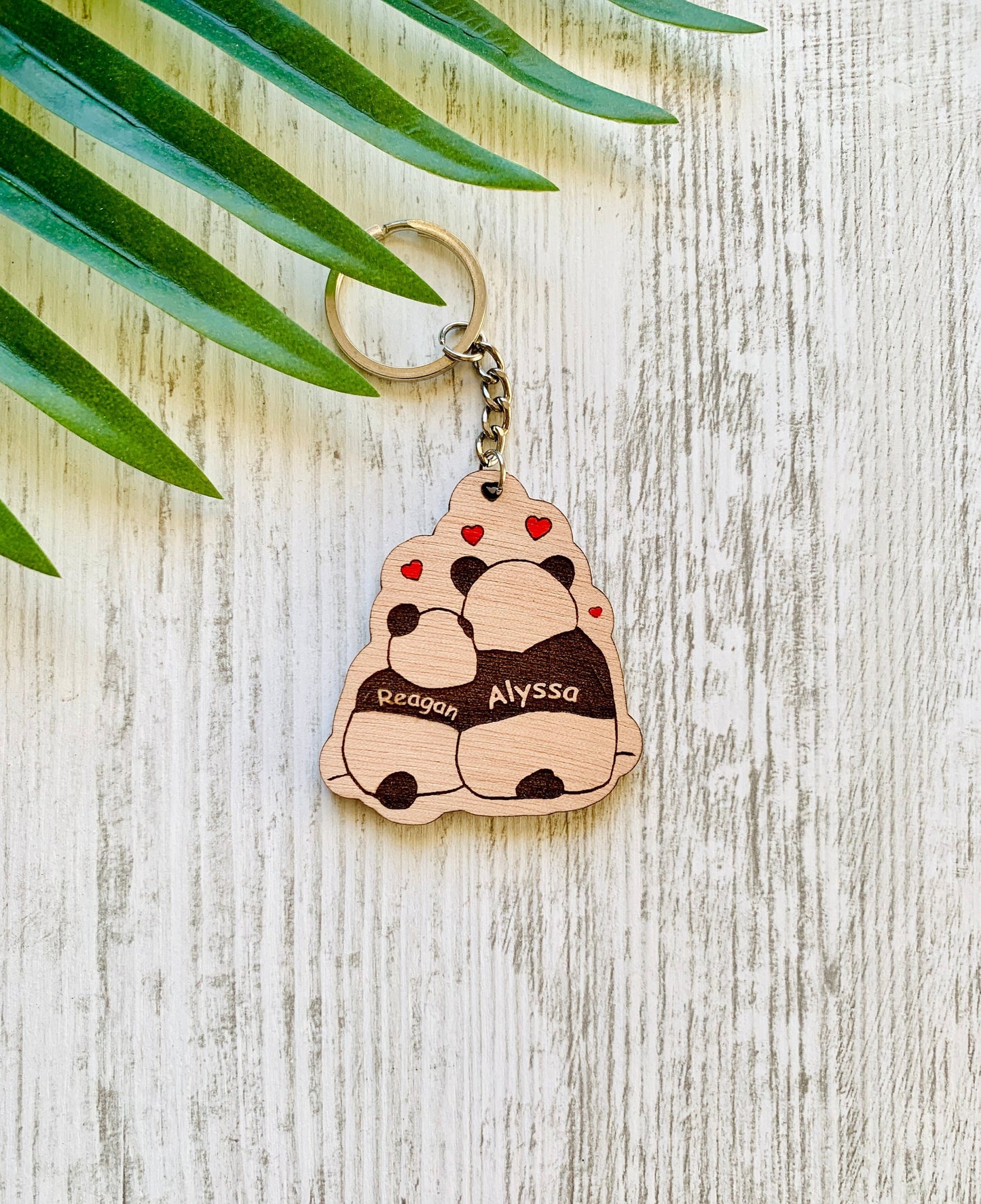 Personalized Couples Names Gift Keychain, In love Panda Couple Name Keyring, Custom Engraved Wood Keyholder, Valentines Day Gift for Him/Her