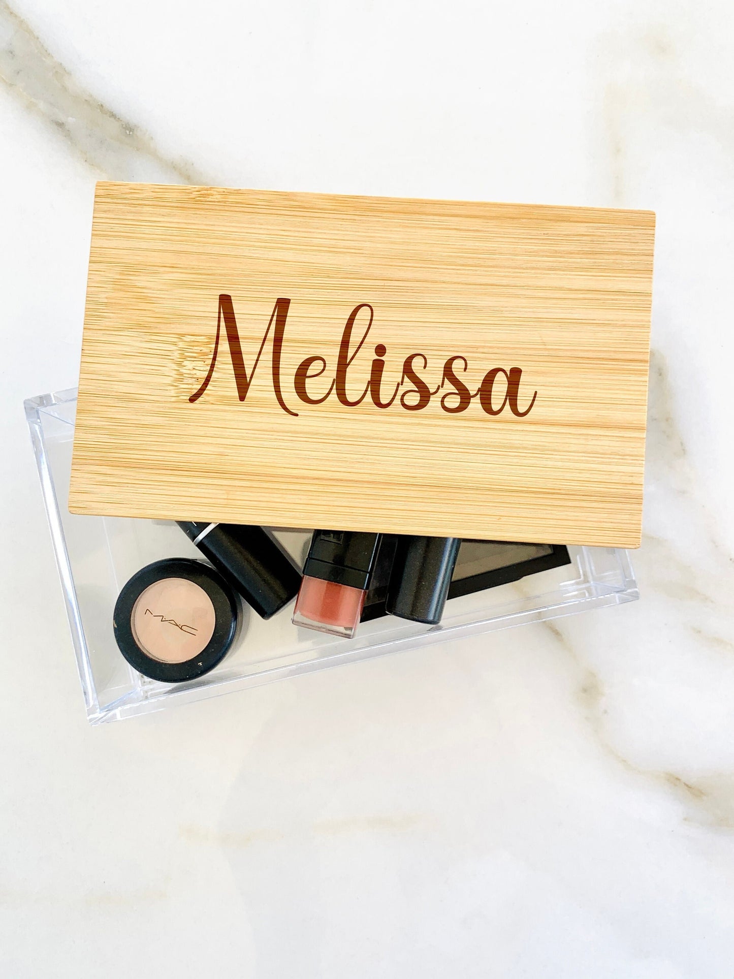 Cosmetic Jewelry Box Personalized Bridesmaids Names Bamboo Acrylic Box Engraved, Maid of Honor Gift, Bridal Shower Favors Bachelorette