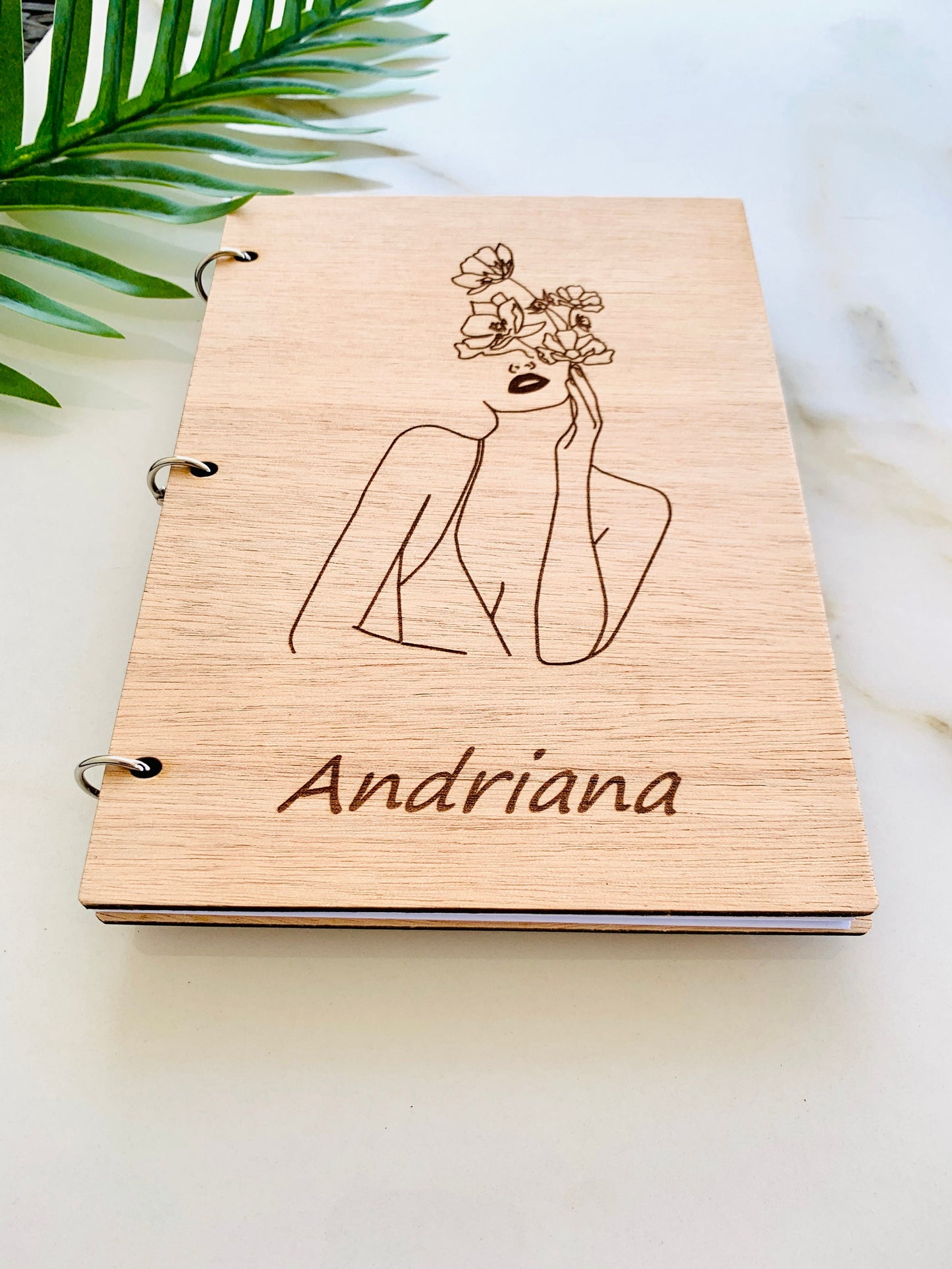 One Line Art Women Notebook Engraved Floral Female Figure Line Art, Female Body Naked Floral Notebook, Custom Wooden Women Diary