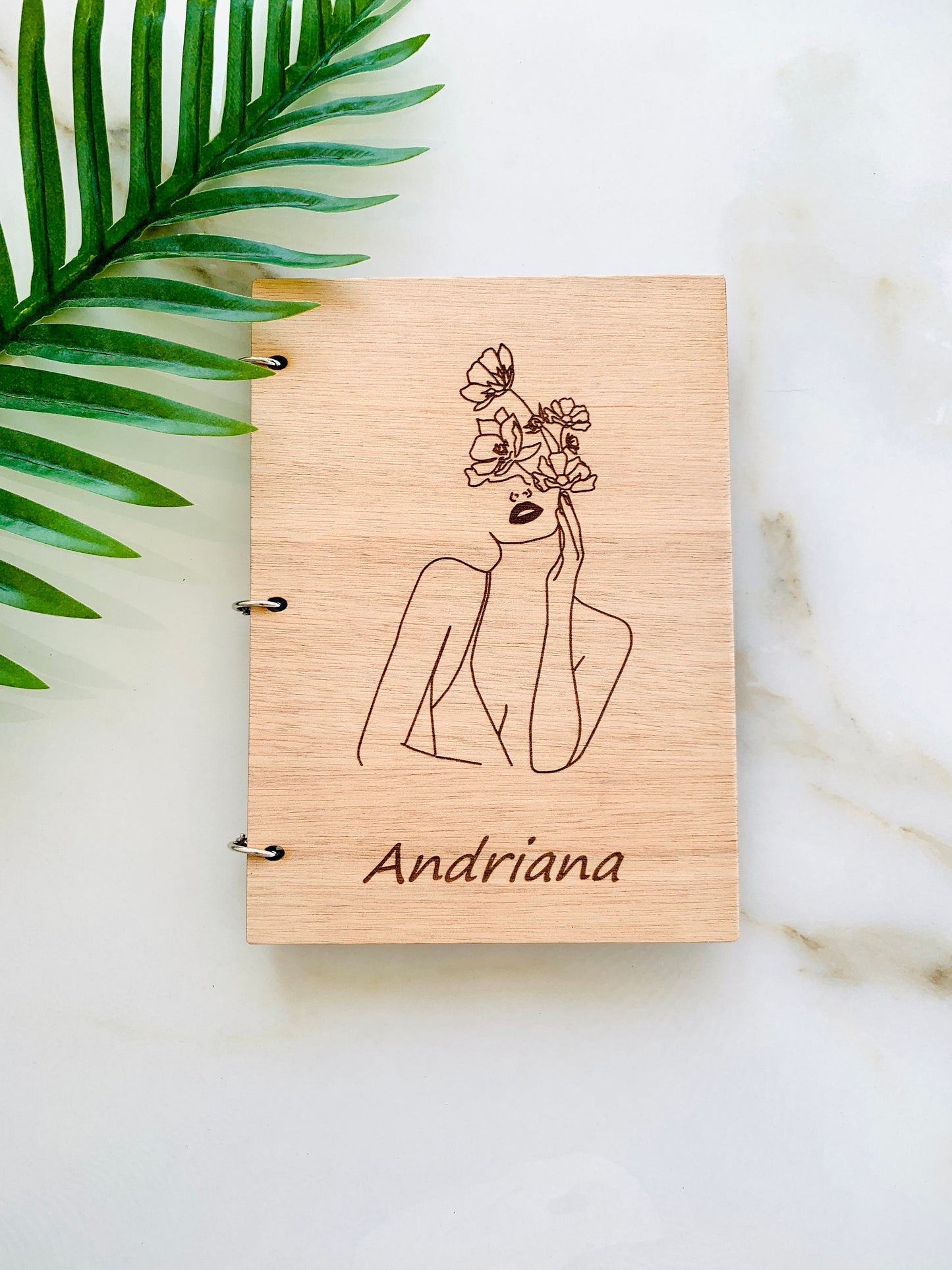 One Line Art Women Notebook Engraved Floral Female Figure Line Art, Female Body Naked Floral Notebook, Custom Wooden Women Diary