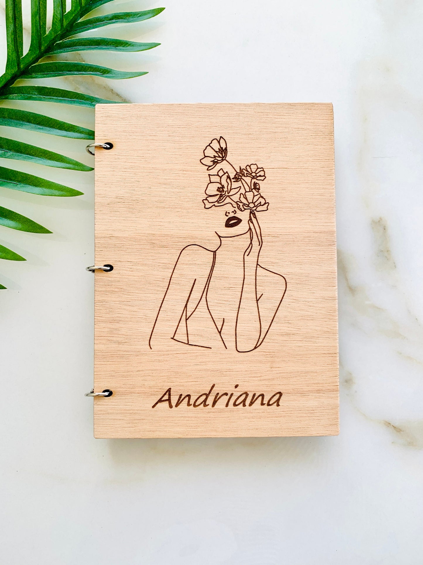 One Line Art Women Notebook Engraved Floral Female Figure Line Art, Female Body Naked Floral Notebook, Custom Wooden Women Diary