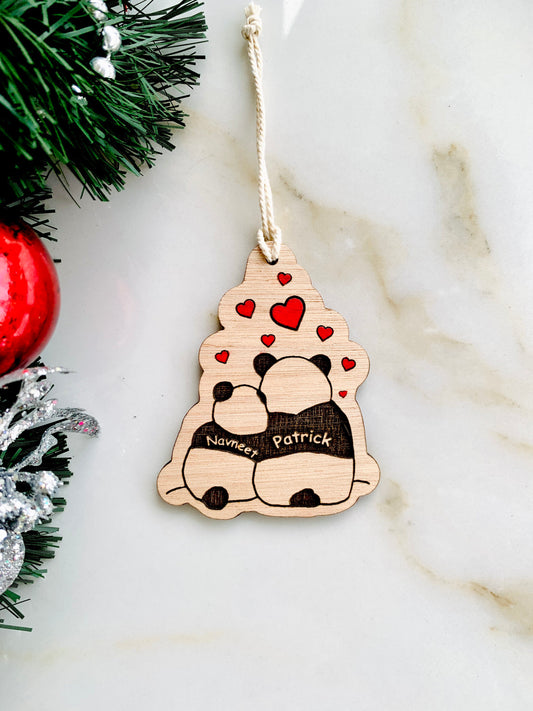 Panda Bear Couple Ornament Personalized, Panda Tags, Couple Names Ornament Our First Christmas Panda Ornament, Custom Engraved Wood Ornament