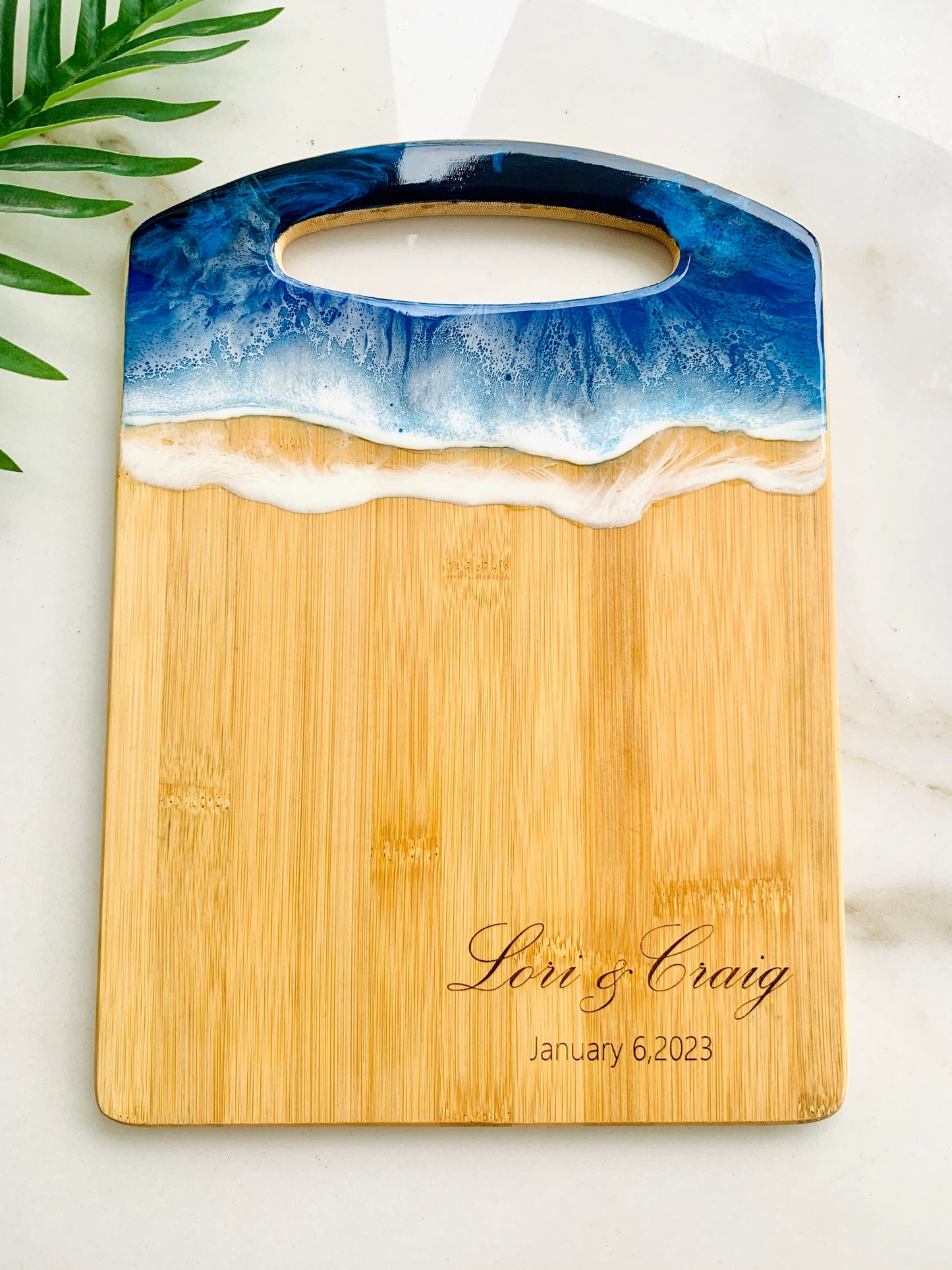 Ocean Resin Cutting Board Personalized, Ocean Chopping Cheese Board, Laser engraved Wood board. 3D Resin Ocean Art, Beach Waves Resin Board