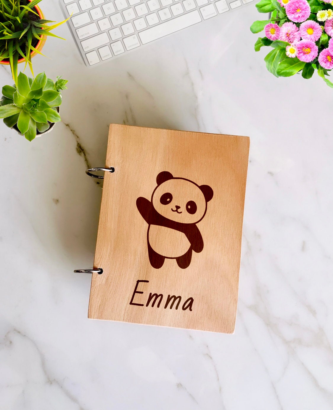 Panda Bear Wooden Notebook Personalized, Custom Red Panda Gift Engraved Notebook, Wooden Name Notepad, Personalized Journal Kids Sketchbook