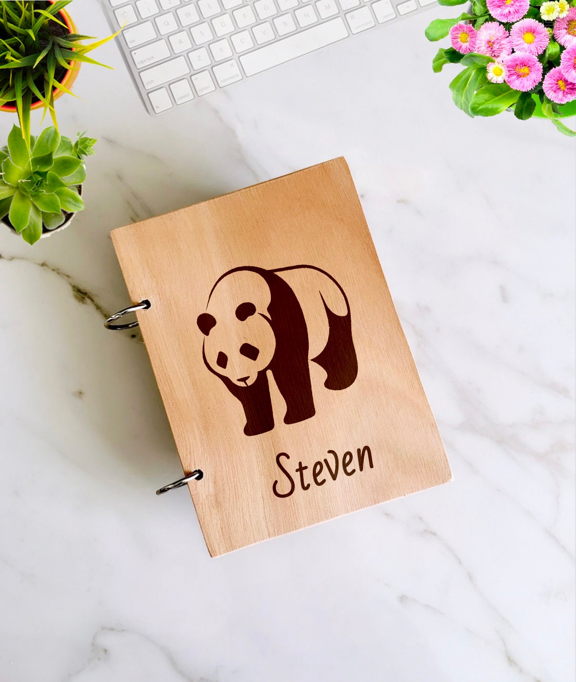 Panda Bear Wooden Notebook Personalized, Custom Red Panda Gift Engraved Notebook, Wooden Name Notepad, Personalized Journal Kids Sketchbook