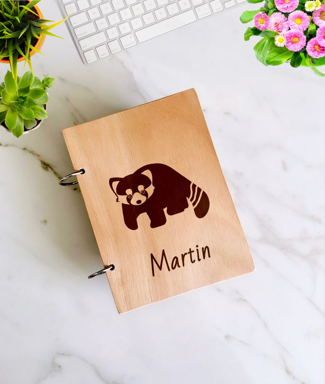 Panda Bear Wooden Notebook Personalized, Custom Red Panda Gift Engraved Notebook, Wooden Name Notepad, Personalized Journal Kids Sketchbook