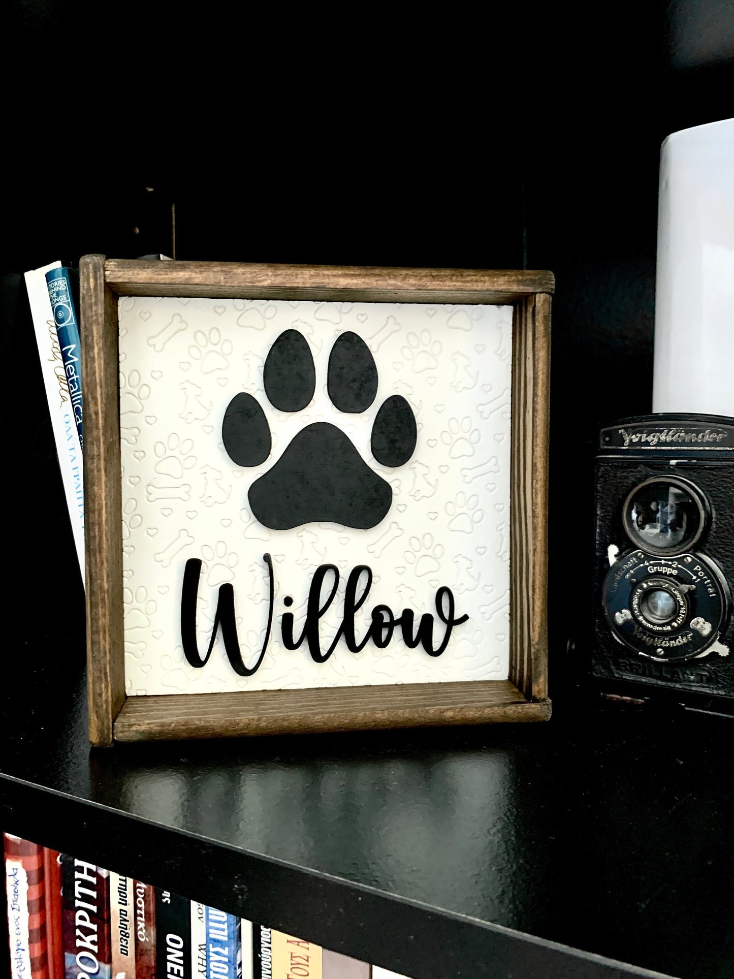 Custom Paw Dog Name Sign Personalized Wood Engraved Framed Cat Sign 3D Laser cut Pet Sign Freestanding Sign for Cats and Dogs Home Decor