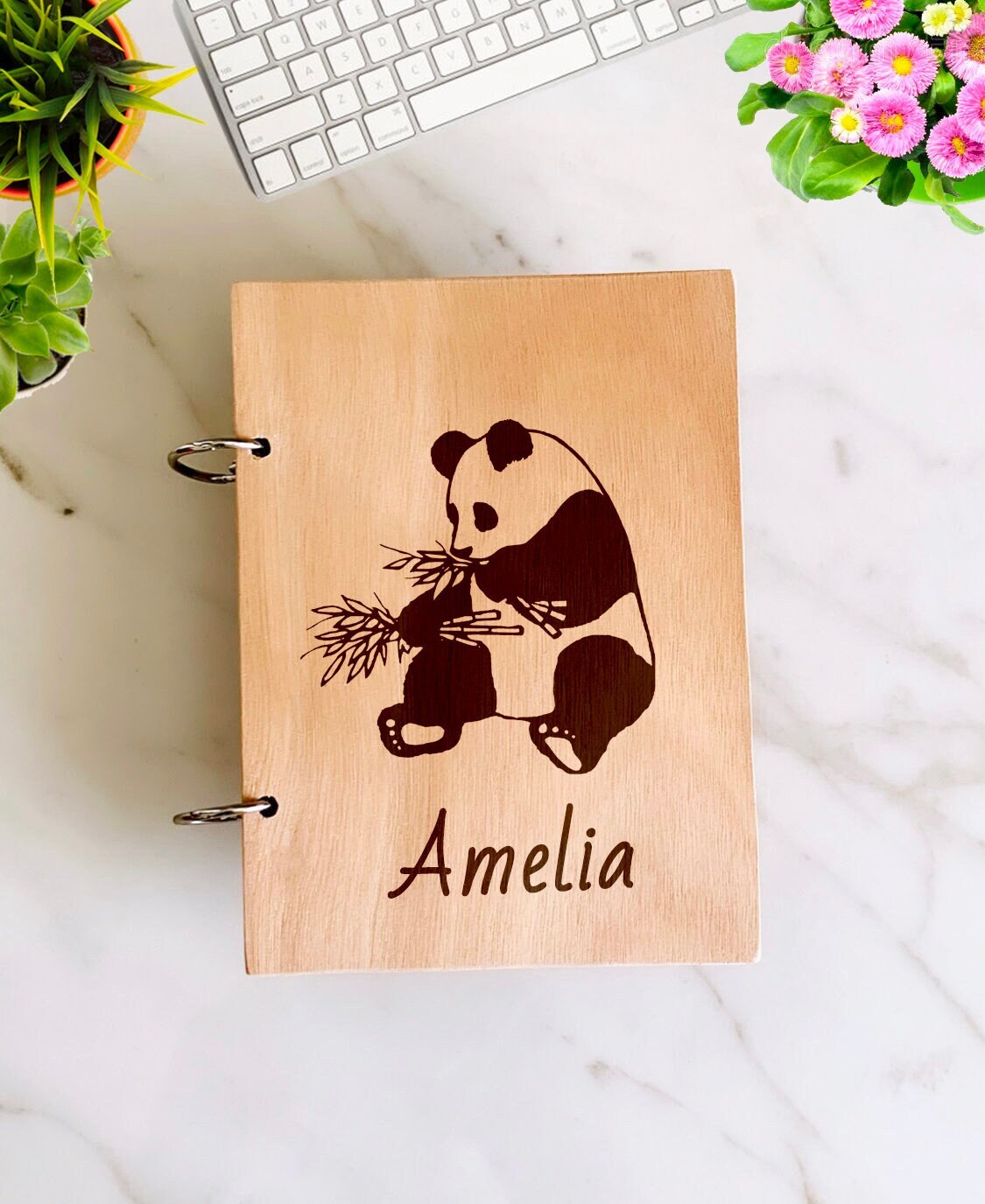 Panda Bear Wooden Notebook Personalized, Custom Red Panda Gift Engraved Notebook, Wooden Name Notepad, Personalized Journal Kids Sketchbook