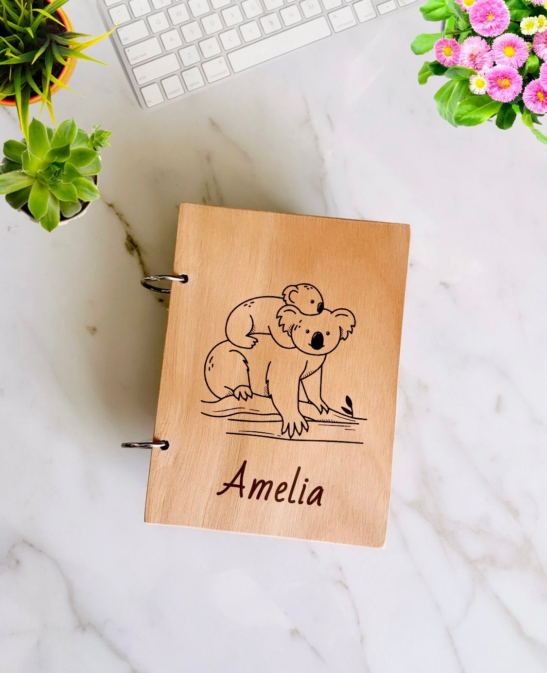 Koala Bear Wooden Notebook Personalized, Custom Koala Gift Engraved Notebook, Wooden Name Notepad, Personalized Journal Kids Sketchbook