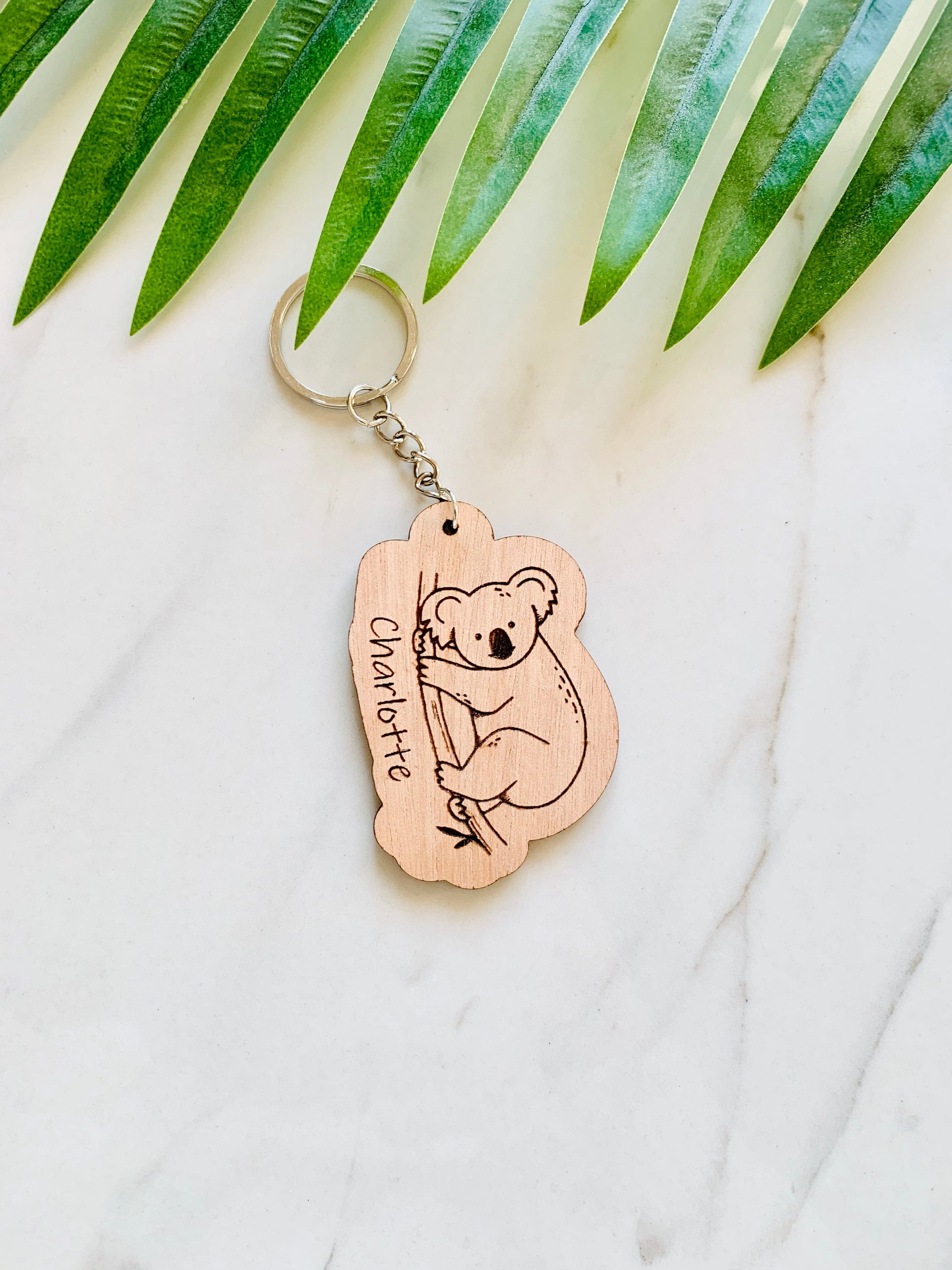 Koala Bear Keychain Personalized Gift, Koala Name Keyring, Koala Gift Custom Engraved Wood Koala Keyholder, Koala Backpack Charm, Koala Tags