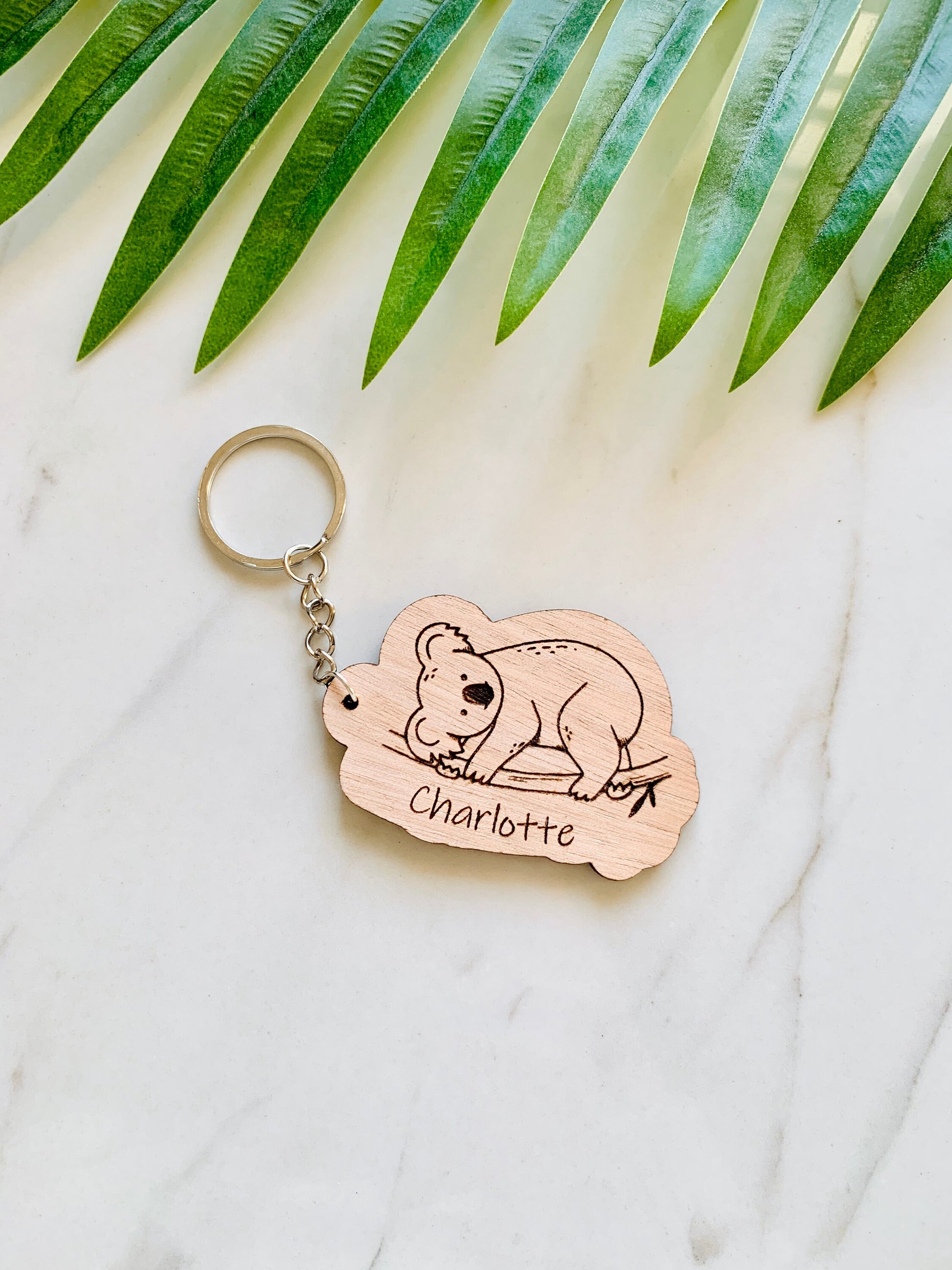 Koala Bear Keychain Personalized Gift, Koala Name Keyring, Koala Gift Custom Engraved Wood Koala Keyholder, Koala Backpack Charm, Koala Tags