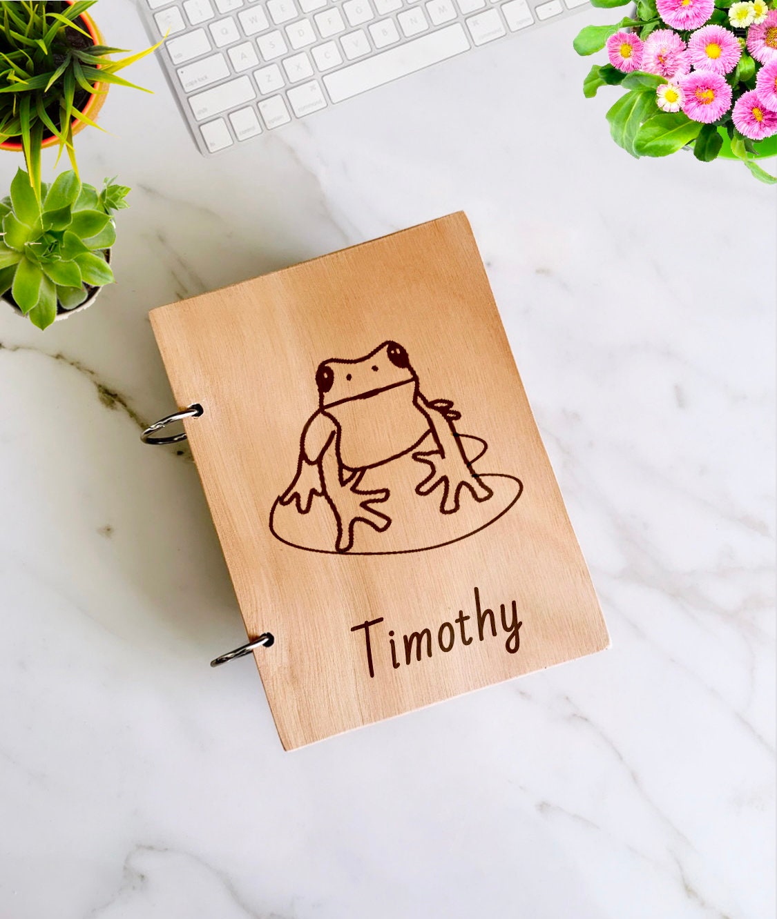 Frog Mushroom Wooden Notebook Personalized, Custom Frog Gift Engraved Notebook, Wooden Name Notepad, Personalized Journal Kids Sketchbook