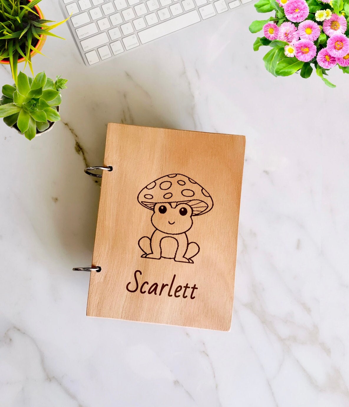 Frog Mushroom Wooden Notebook Personalized, Custom Frog Gift Engraved Notebook, Wooden Name Notepad, Personalized Journal Kids Sketchbook