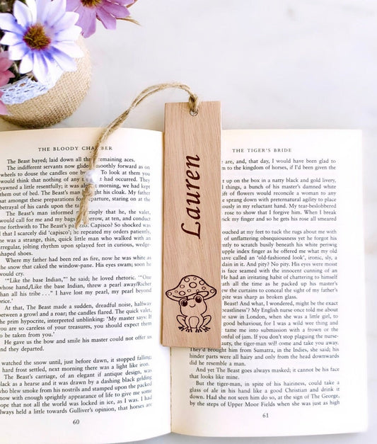 Frog Mushroom Bookmark Personalized, Custom Frog Name Wood Engraved Bookmark For Girls African Frog Bookmark, Frog Gifts, Book Lovers Gifts