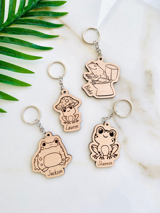 Frog Keychain Personalized, Frog Mushroom keyring, Name Frog on Toilet, African dwarf frog, Frog Gifts, Frock Backpack Charm, Frog Name Tags