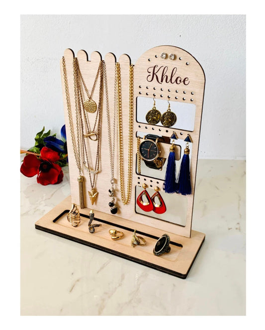 Jewelry Stand Organizer Wood Personalized Rings Necklaces Bracelets Earrings Organizer, Nightstand Jewelry Holder, Jewelry Display Holder