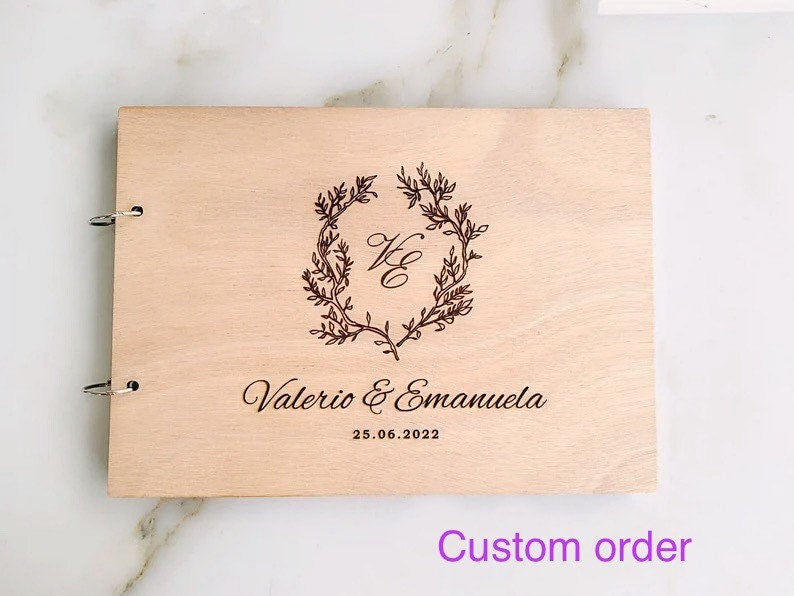 Wedding Guest Book Alternative Personalized Wooden Engraved Visitors Guest Book, Polaroid Instax Photo Wedding Album, Wedding Photo Album