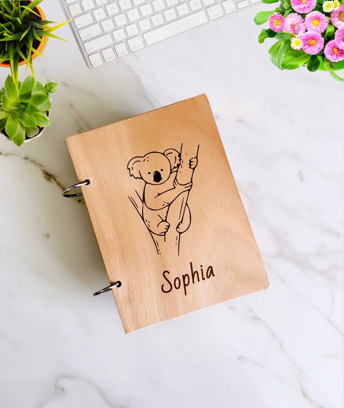 Koala Bear Wooden Notebook Personalized, Custom Koala Gift Engraved Notebook, Wooden Name Notepad, Personalized Journal Kids Sketchbook