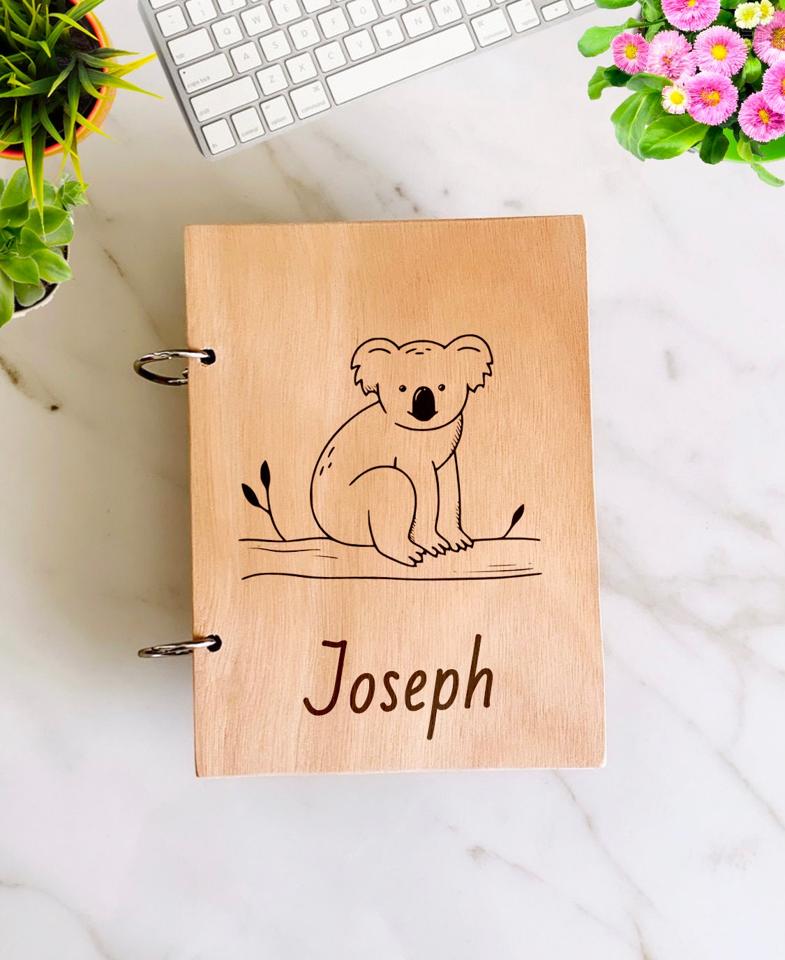 Koala Bear Wooden Notebook Personalized, Custom Koala Gift Engraved Notebook, Wooden Name Notepad, Personalized Journal Kids Sketchbook