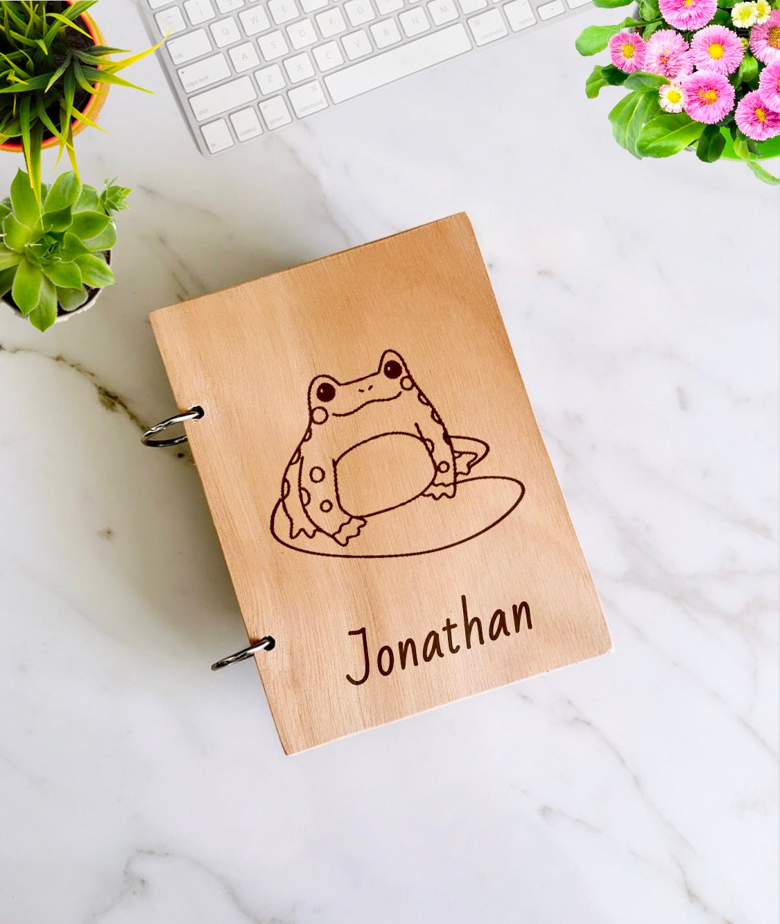 Frog Mushroom Wooden Notebook Personalized, Custom Frog Gift Engraved Notebook, Wooden Name Notepad, Personalized Journal Kids Sketchbook