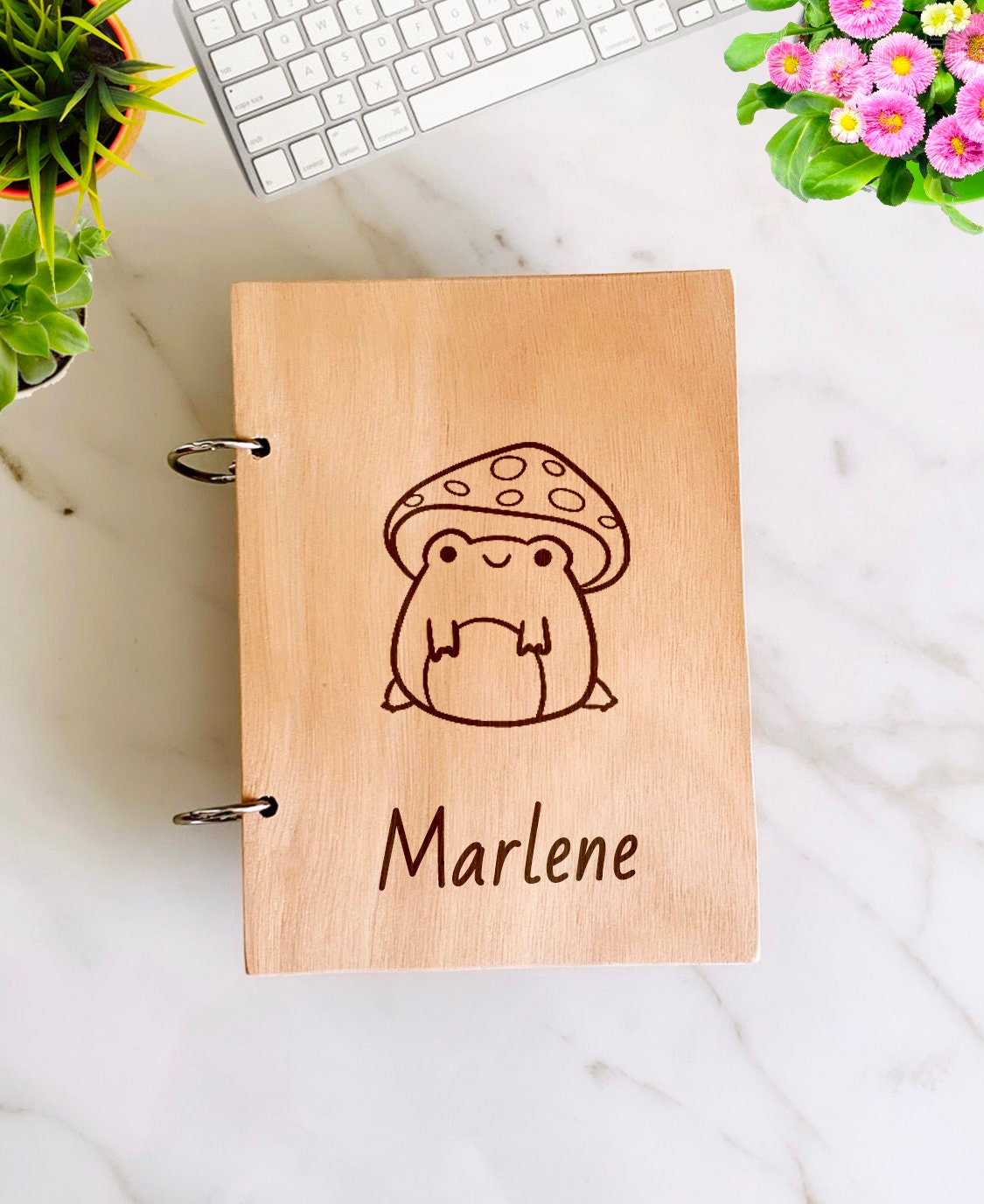 Frog Mushroom Wooden Notebook Personalized, Custom Frog Gift Engraved Notebook, Wooden Name Notepad, Personalized Journal Kids Sketchbook