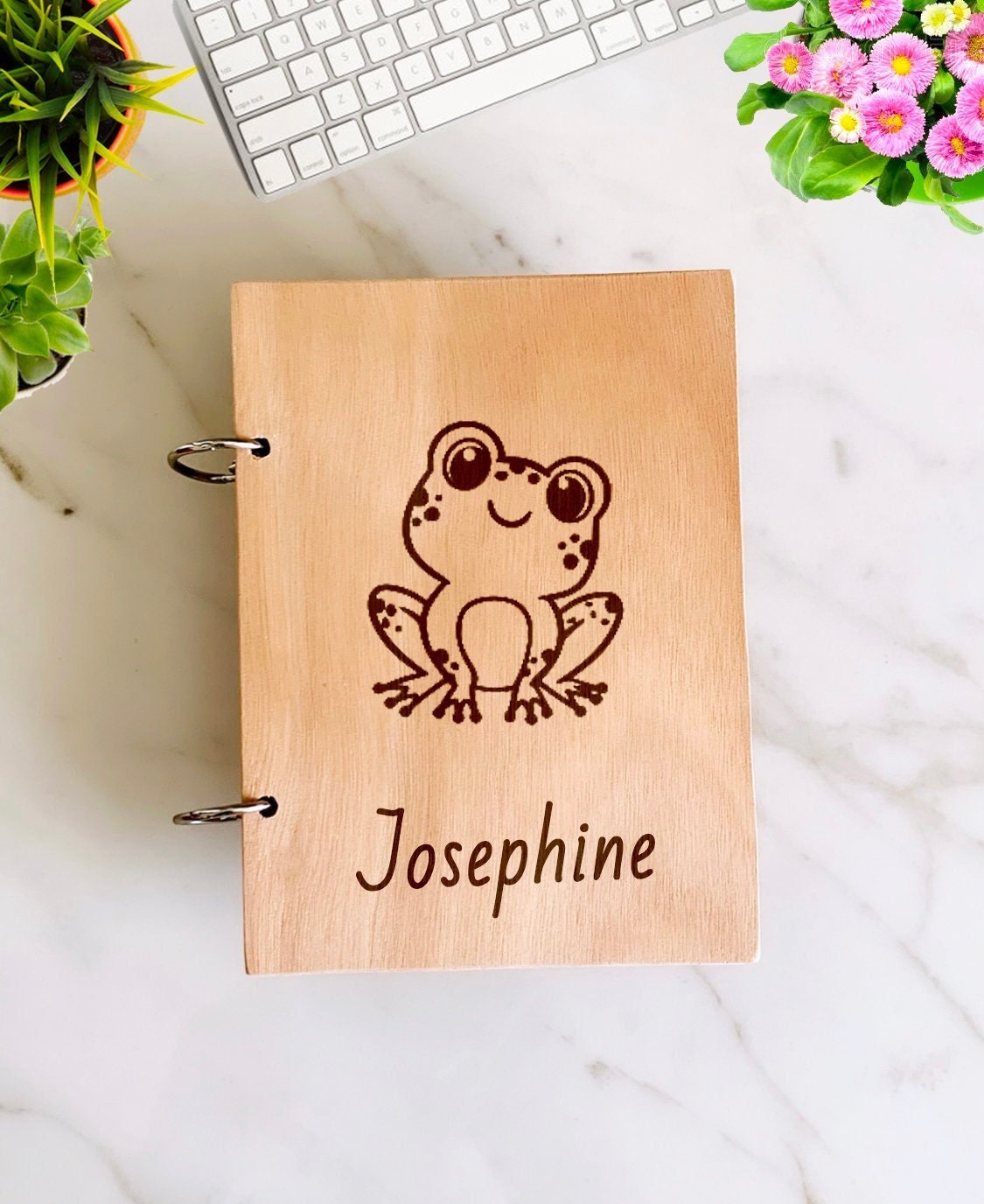 Frog Mushroom Wooden Notebook Personalized, Custom Frog Gift Engraved Notebook, Wooden Name Notepad, Personalized Journal Kids Sketchbook