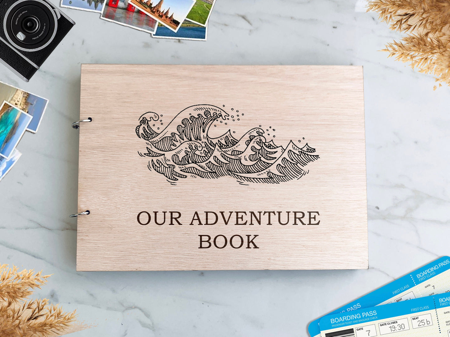 Our Adventure Book Photo Album Engraved Wood Cover Polaroid Instax Memories Book, Photo Adventure Book Couples Adventure Scrap Book, River Adventure Book, Waves Adventure Book, Water Adventure Book, Couples Adventure Book