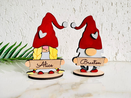 Custom 3D Gnomes Couple Personalized, Christmas Gnomes Name Place Settings, Freestanding Valentines Gnomes, Table Wooden Gonks, Name Gnomes