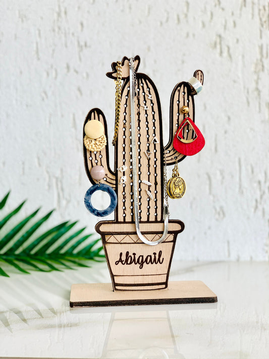 Cactus Jewelry Holder, Personalized Wooden Jewelry Stand Organizer, Earrings Organizer Stand, Nightstand Jewelry Holder, Jewelry Display