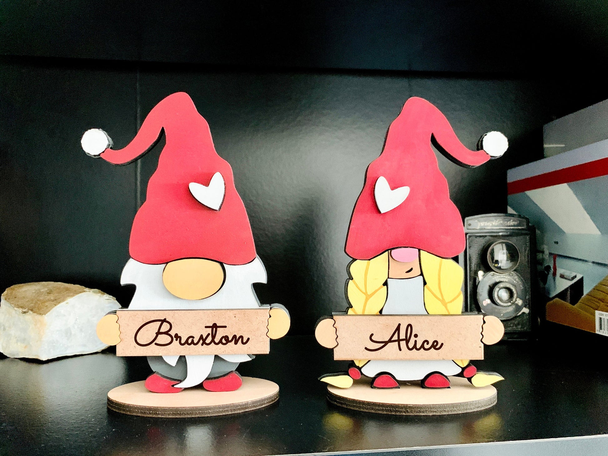 Custom Gnomes Couple Personalized, Christmas Gnomes Name Place Settings, Freestanding Valentines Gnomes, Table Wooden Gonks, Name Gnomes Figurines