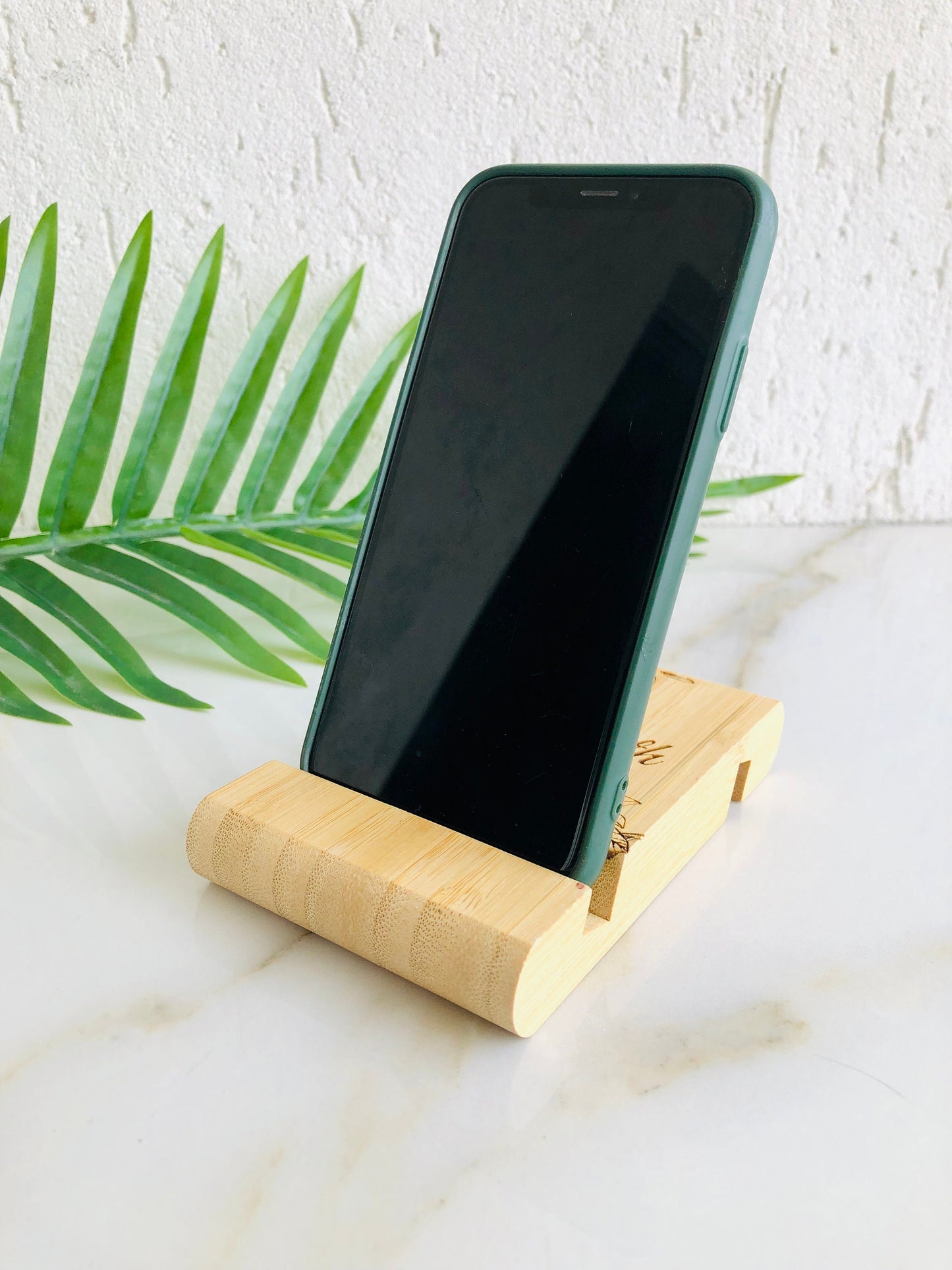 Personalized Phone Stand, iPhone Holder for Desk, Engraved Desk Organizer, Office gift for Him & Her, Bamboo Wood Mobile Phone Stand Holder