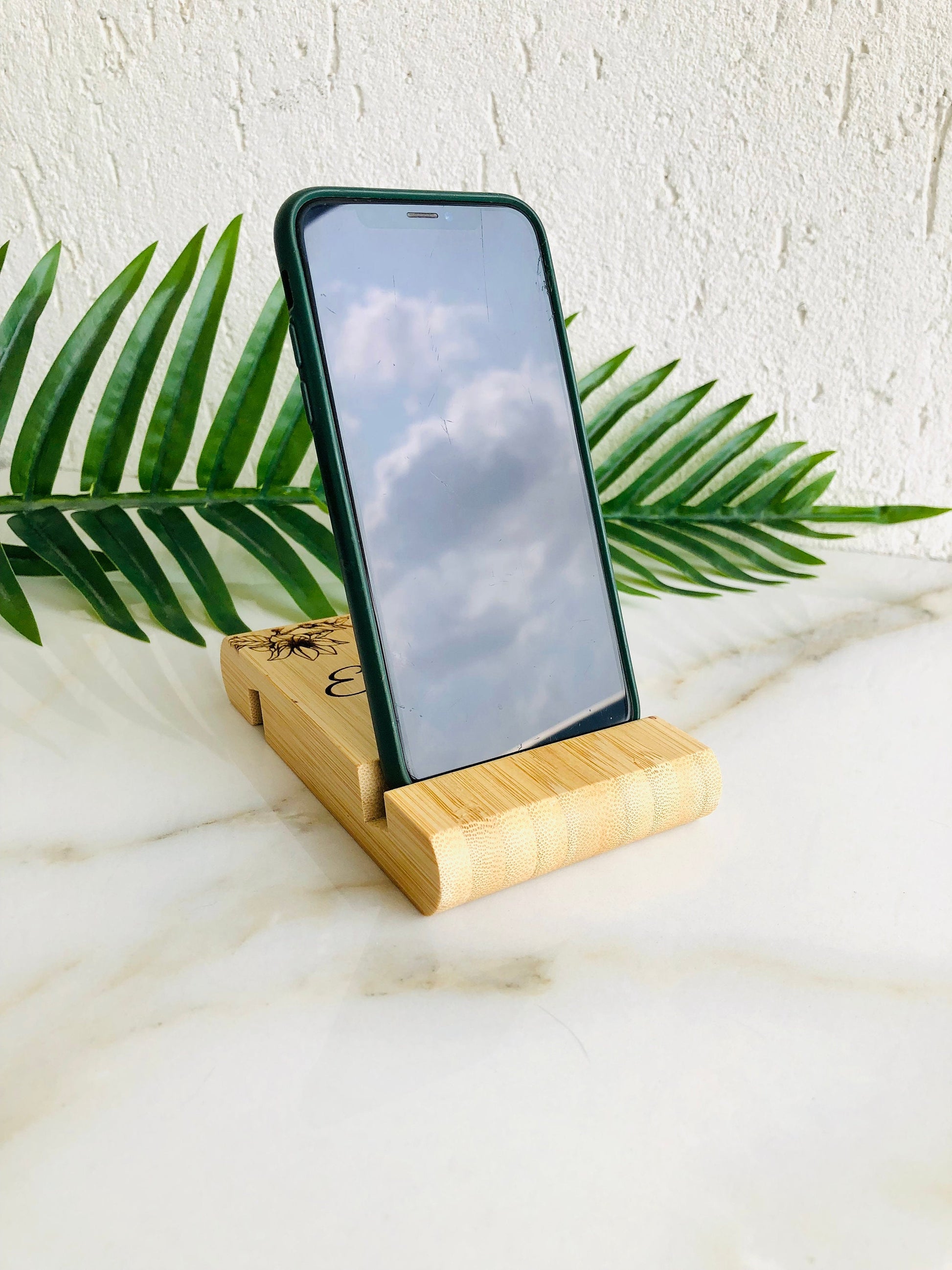 Personalized Phone Stand, iPhone Holder for Desk, Engraved Desk Organizer, Office gift for Him & Her, Bamboo Wood Mobile Phone Stand Holder